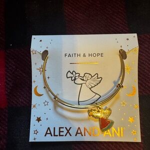 Alex and Ani Gold Angel Bangle with Red and Green Accents
